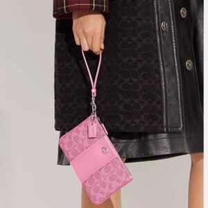 Coach Pink Small Wristlet In Signature Canvas 😍